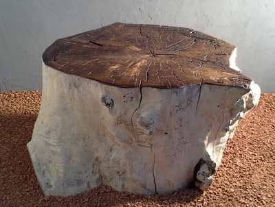 Table basse en bois flotté avec plateau verni et teinté