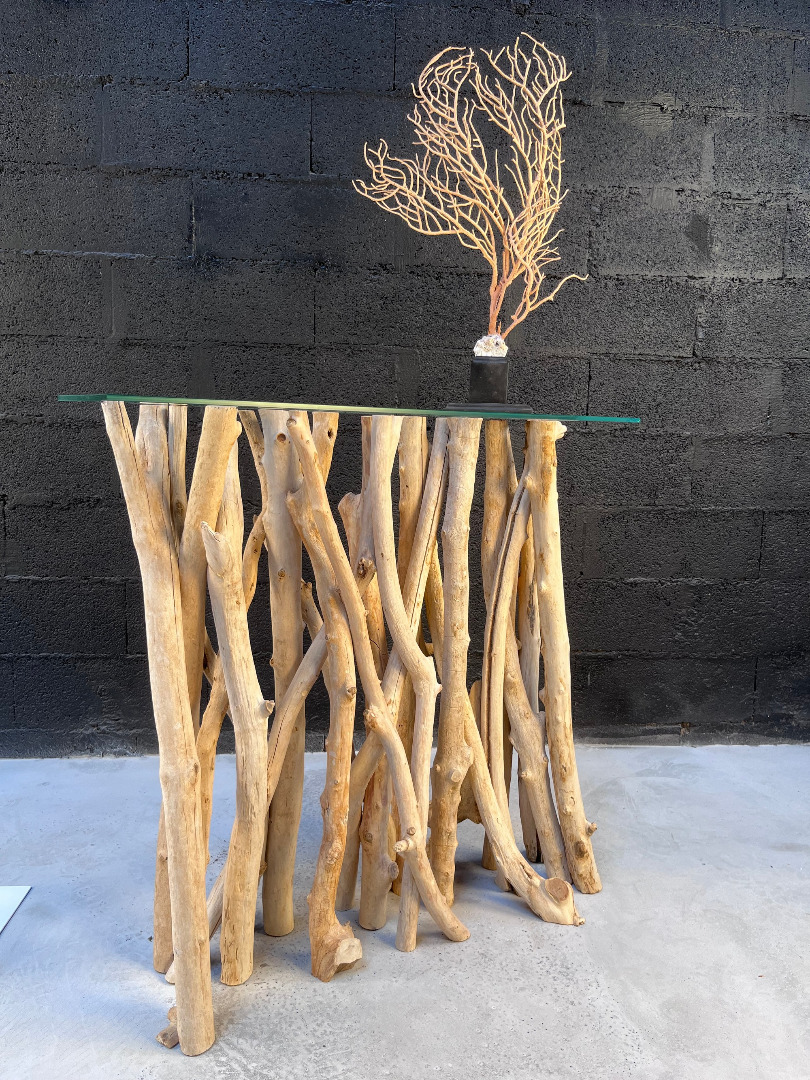 Console table with driftwood branches
