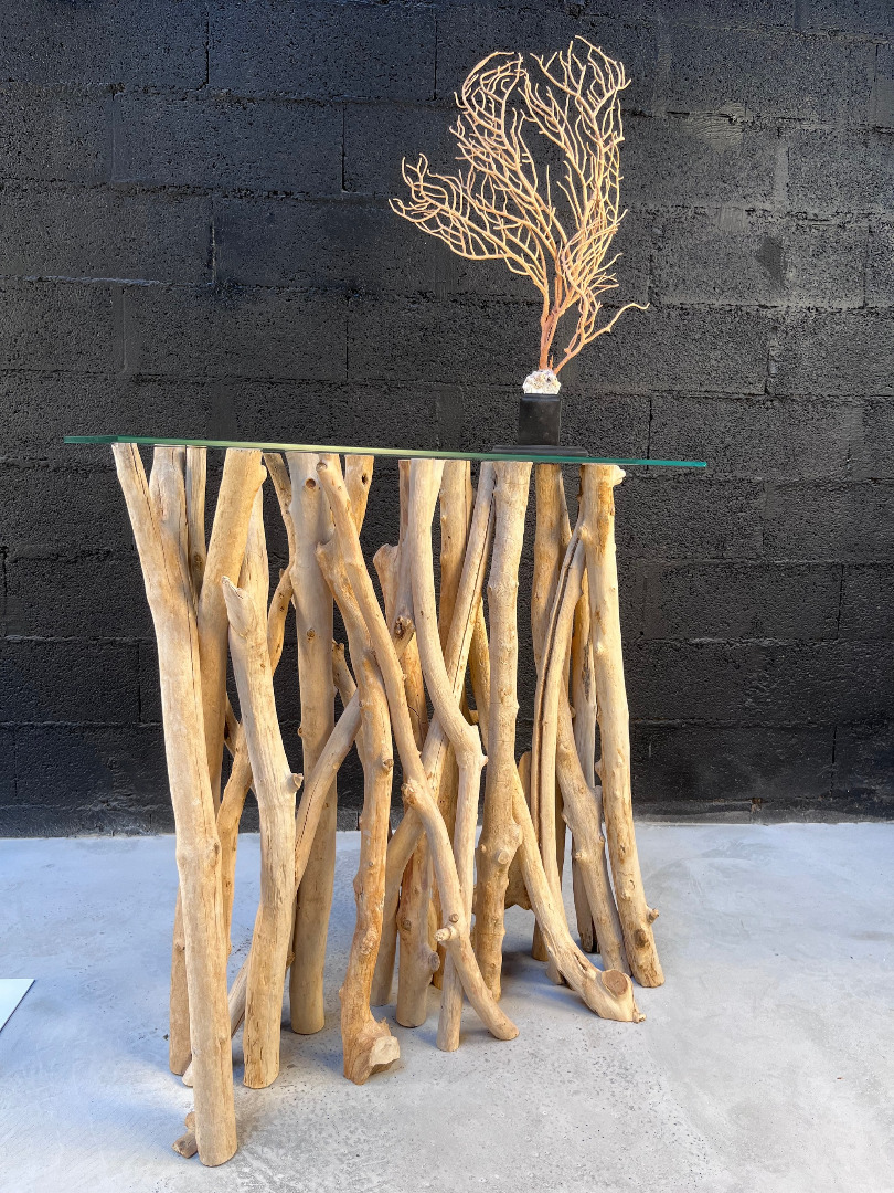 Console avec des branches en bois flotté