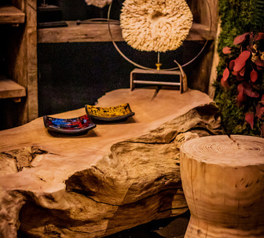 Souche De Bois Décorative Sur Pied En Grès Vernis - Sculpture D'art Pour Intérieur/extérieur